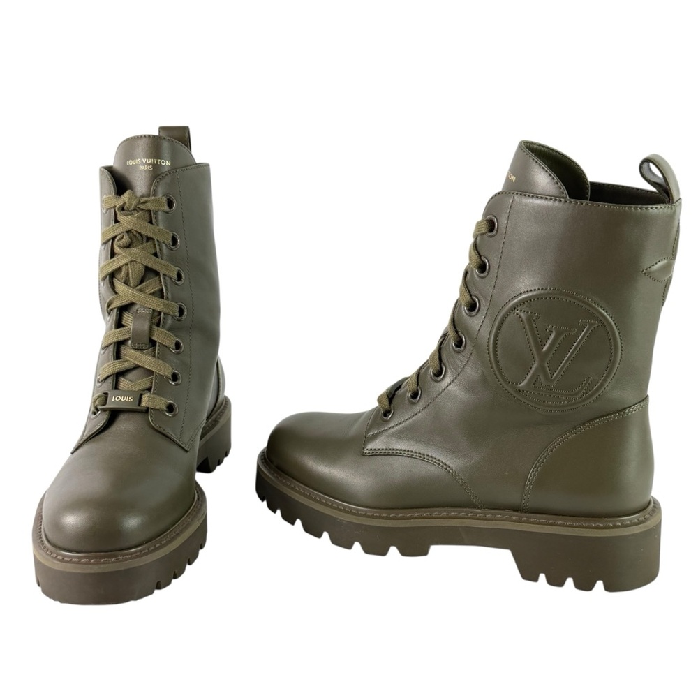 LOUIS VUITTON Green Khaki Flat Territory Women's Ranger Combat Boots 36.5 - 6.5 - Picture 17 of 17
